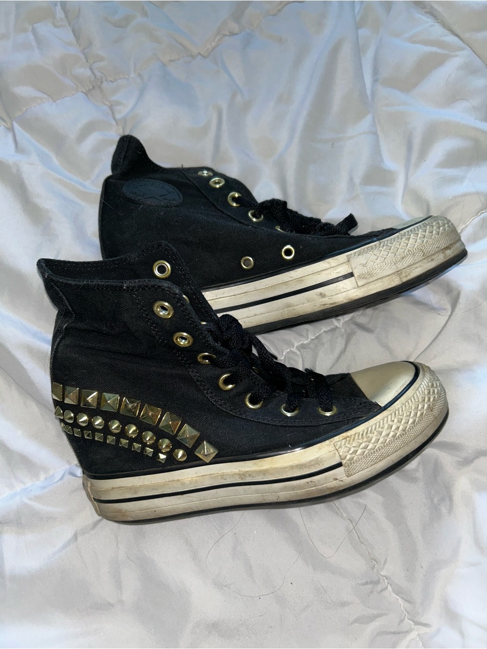 Black High-Top Studded Canvas Sneakers